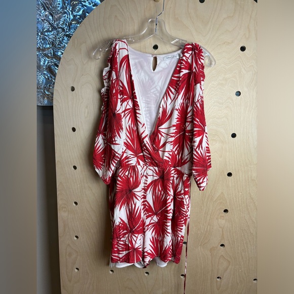 Anthropologie Red Palm Leaf Romper By Bishop + Young Large - Picture 3 of 8